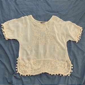 🤪 3 for $25 Top Shop Ivory Mesh Top embroidered